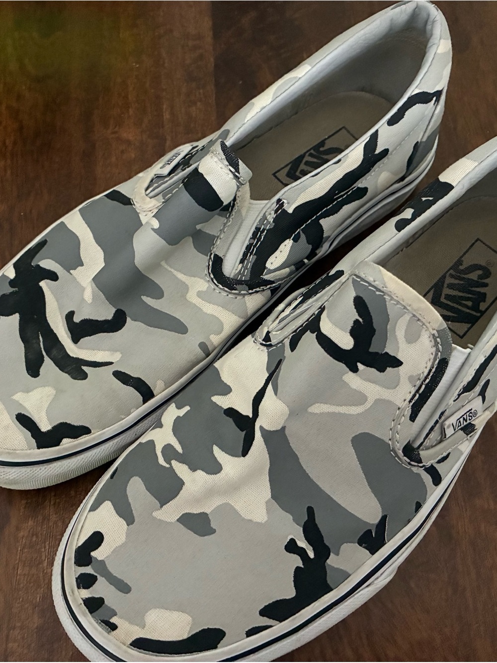 Vans Men’s Slip-On Sneakers in Gray Camo